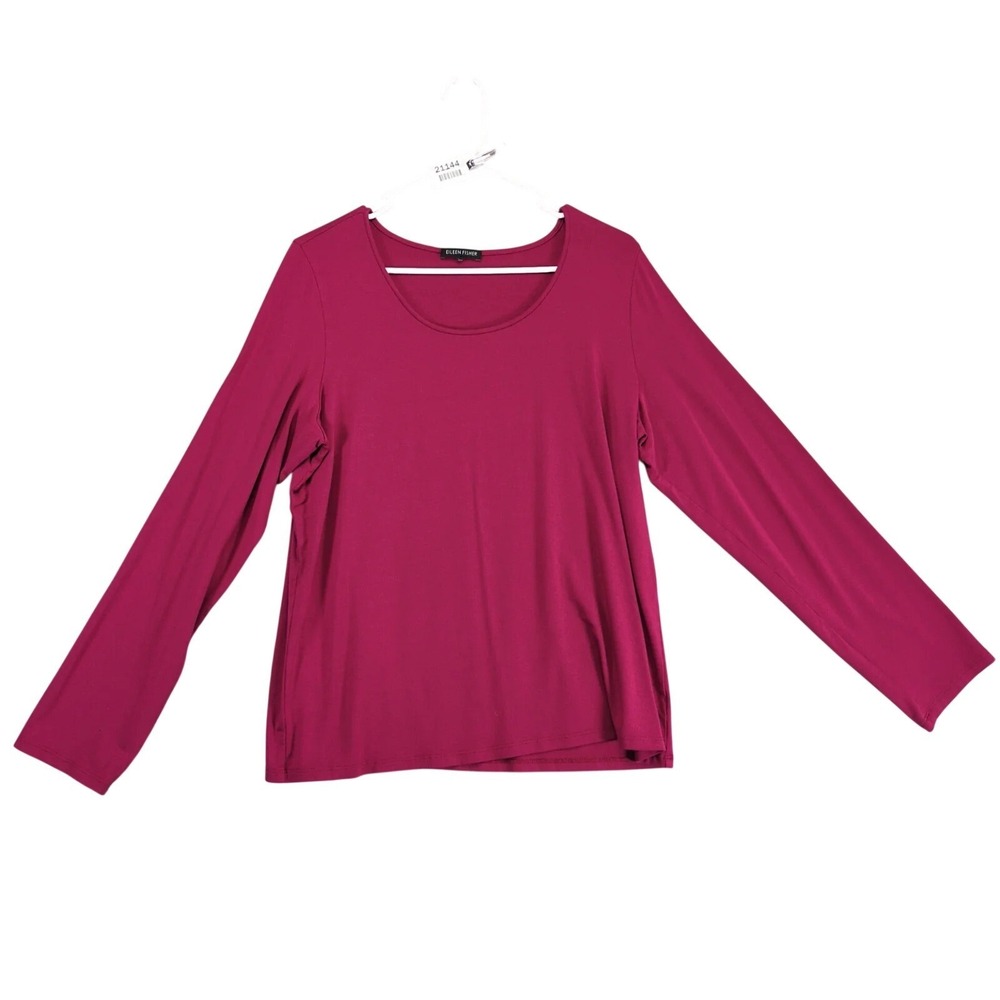 Eileen Fisher Magneta Scoop Neck Long Sleeve Top Women's XL Soft Knit Casual